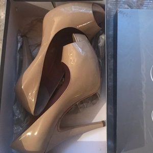 Nude open toe heels